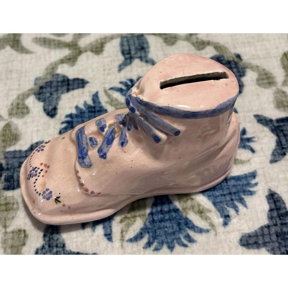 Vintage Ceramic Baby Shoes Bank Pink Piggy Bank‎